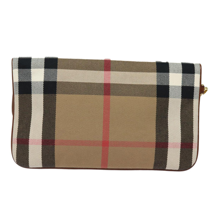 Burberry Nova Check Clutch Bag Canvas Leather Brown Auth 83127A