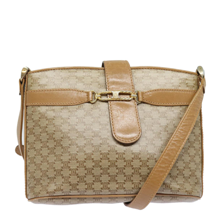 Celine Macadam Canvas Shoulder Bag Beige Auth 83128