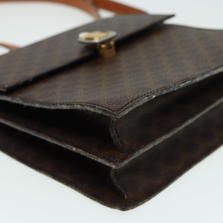 Celine Macadam Canvas Shoulder Bag PVC Leather Brown Auth 83129