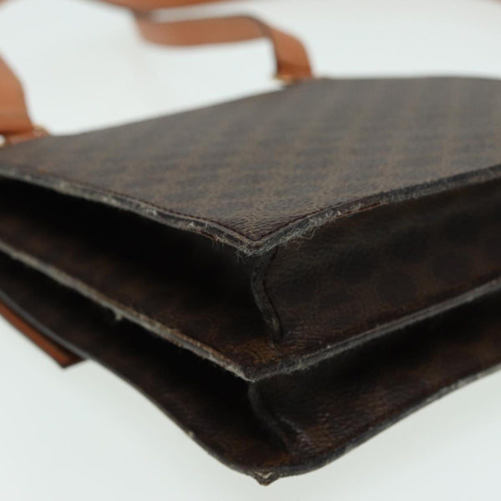 Celine Macadam Canvas Shoulder Bag PVC Leather Brown Auth 83129