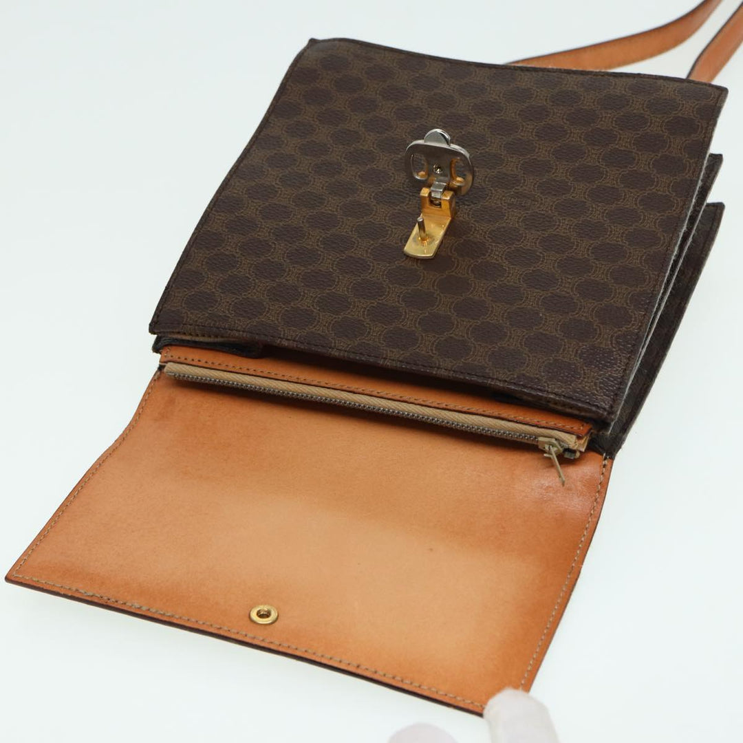 Celine Macadam Canvas Shoulder Bag PVC Leather Brown Auth 83129