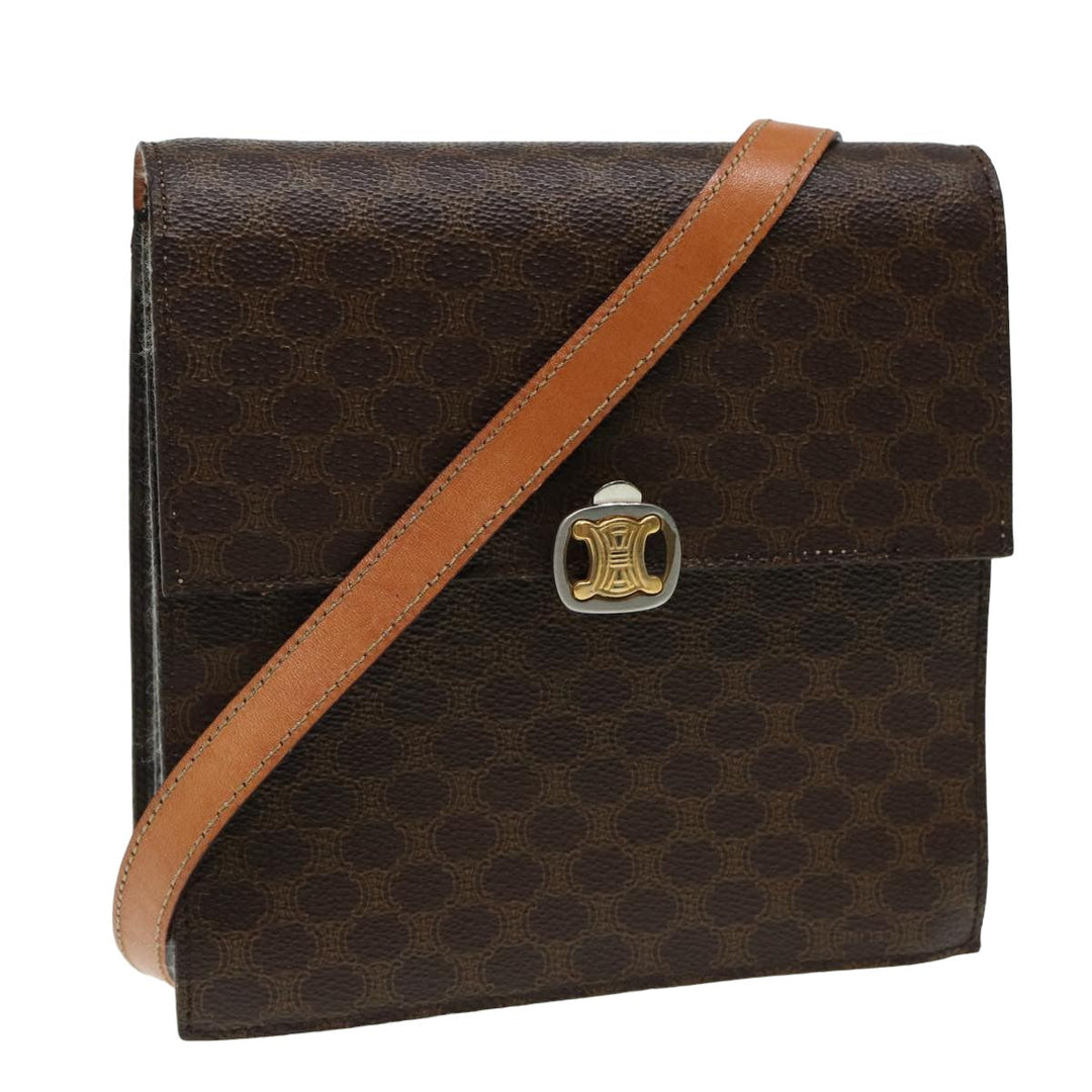 Celine Macadam Canvas Shoulder Bag PVC Leather Brown Auth 83129