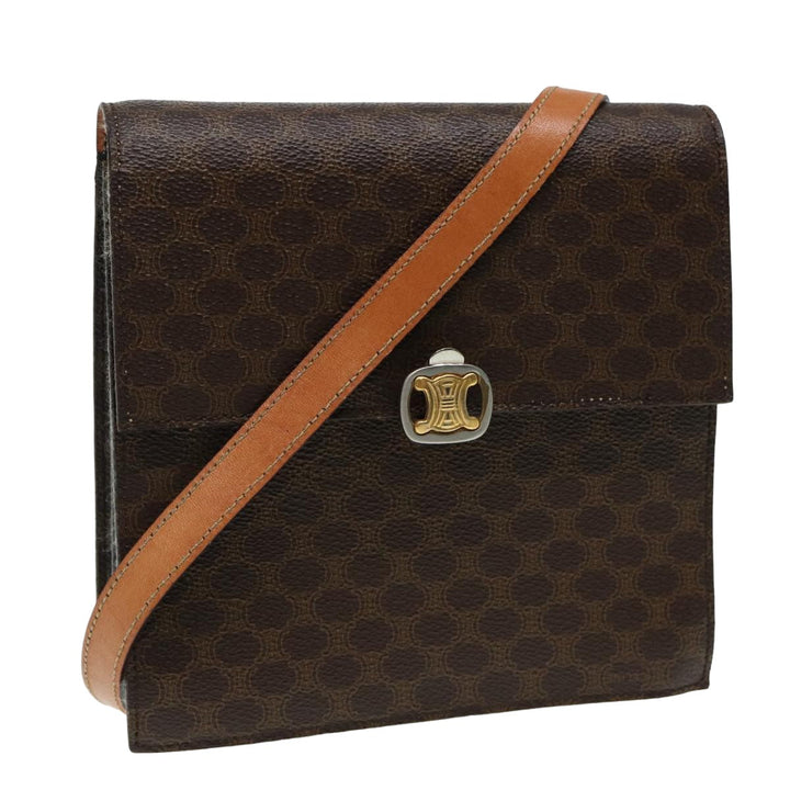 Celine Macadam Canvas Shoulder Bag PVC Leather Brown Auth 83129