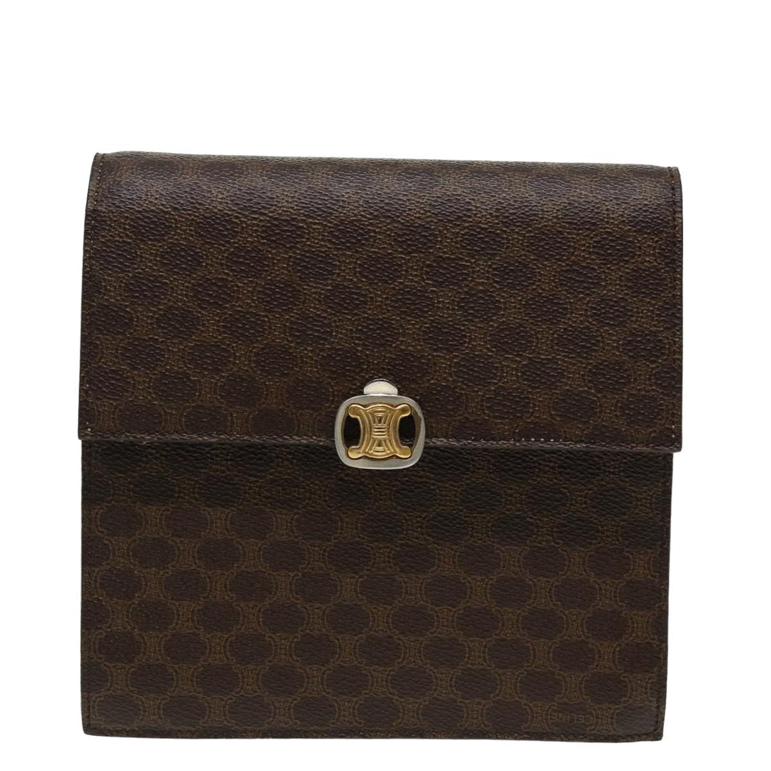 Celine Macadam Canvas Shoulder Bag PVC Leather Brown Auth 83129