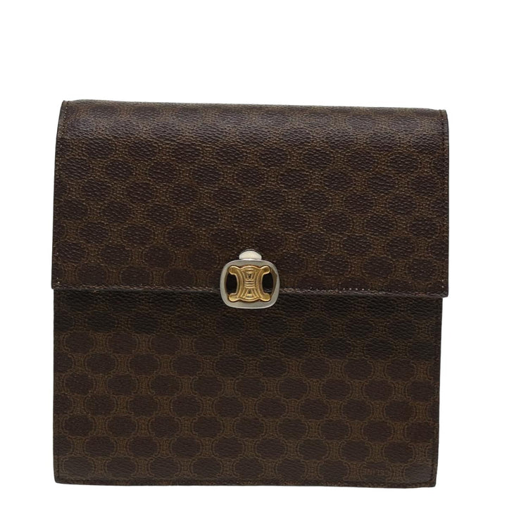 Celine Macadam Canvas Shoulder Bag PVC Leather Brown Auth 83129
