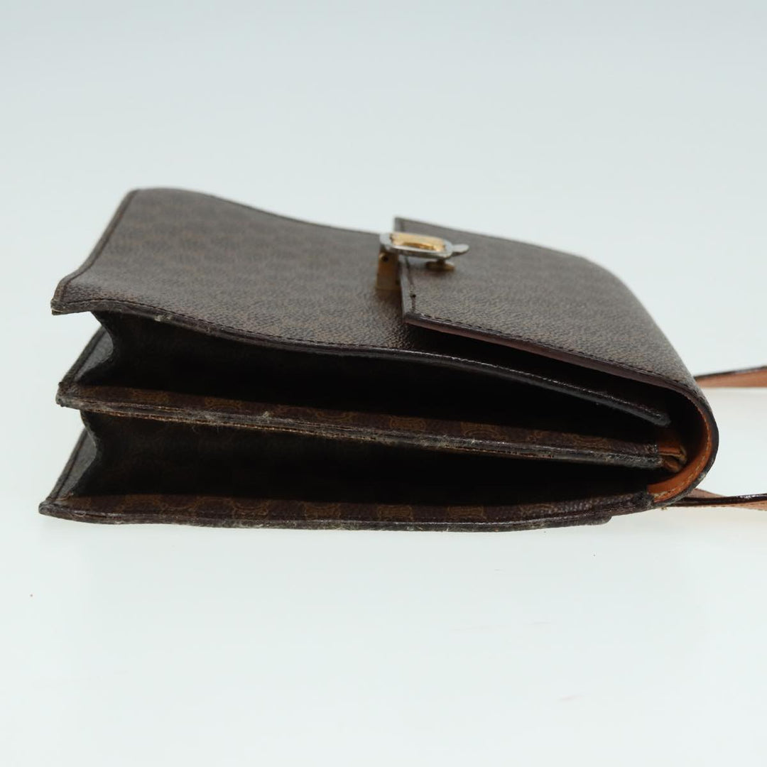 Celine Macadam Canvas Shoulder Bag PVC Leather Brown Auth 83129