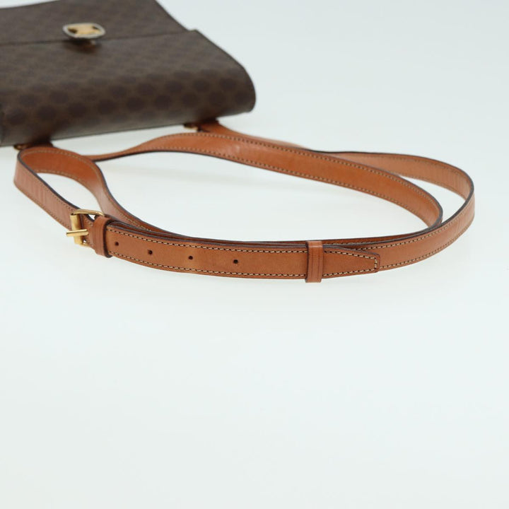Celine Macadam Canvas Shoulder Bag PVC Leather Brown Auth 83129