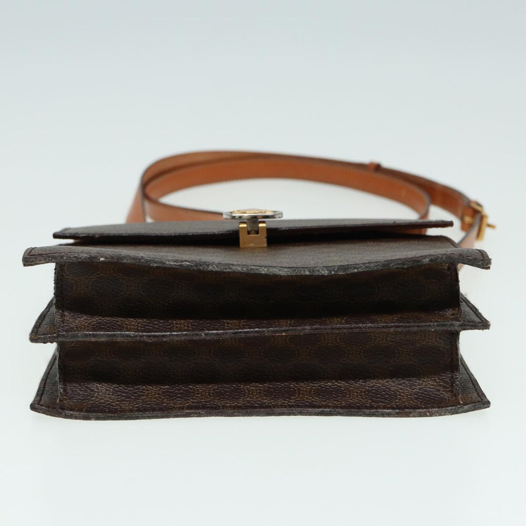 Celine Macadam Canvas Shoulder Bag PVC Leather Brown Auth 83129