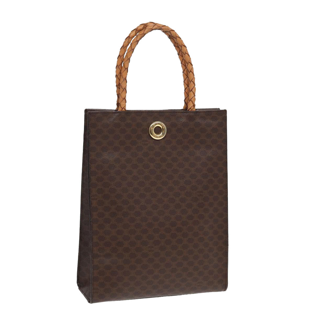 Celine Macadam Canvas Tote Bag PVC Leather Brown Auth 83130