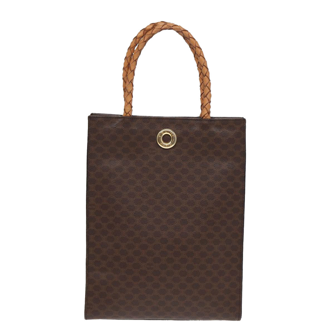 Celine Macadam Canvas Tote Bag PVC Leather Brown Auth 83130