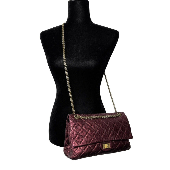 Chanel - Metallic Quilted Calfskin 2.55 Reissue 227 Double New - Maroon