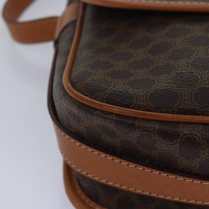 Celine Macadam Canvas Shoulder Bag PVC Leather Brown Auth 83200