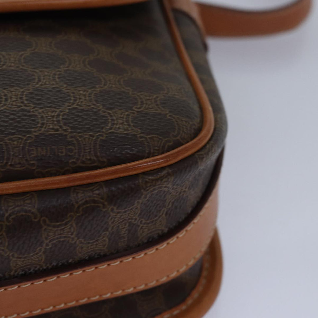 Celine Macadam Canvas Shoulder Bag PVC Leather Brown Auth 83200