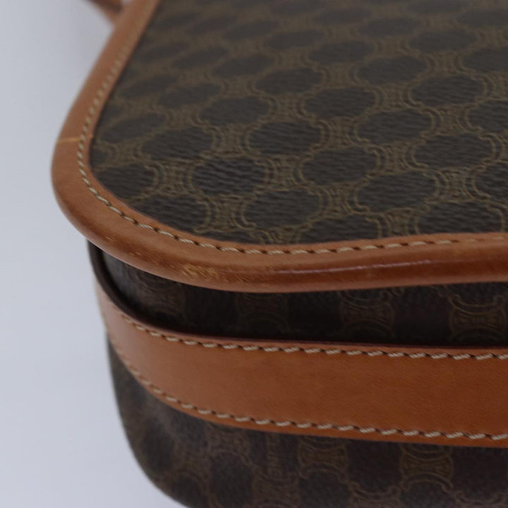 Celine Macadam Canvas Shoulder Bag PVC Leather Brown Auth 83200