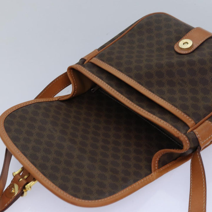 Celine Macadam Canvas Shoulder Bag PVC Leather Brown Auth 83200