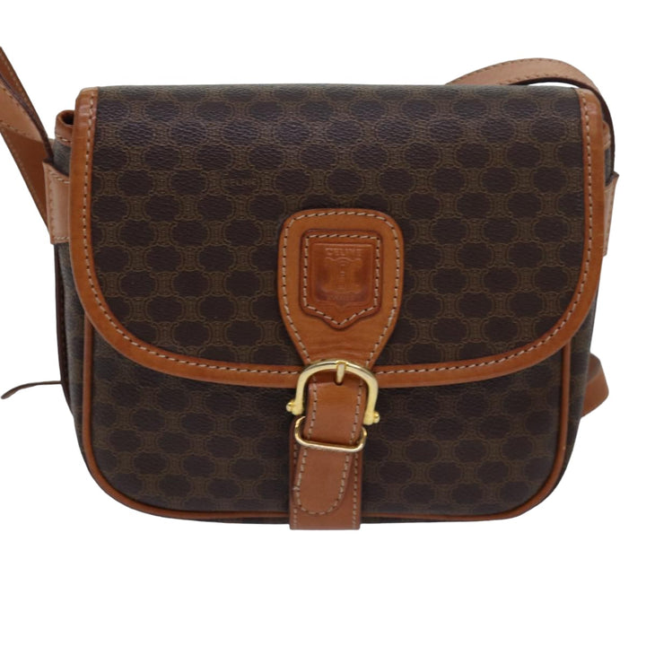 Celine Macadam Canvas Shoulder Bag PVC Leather Brown Auth 83200