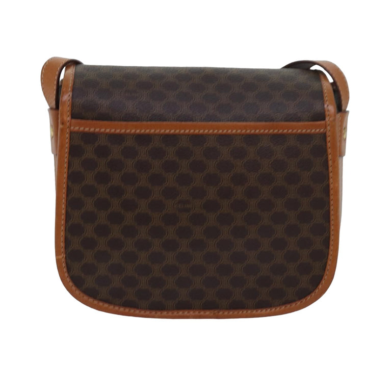 Celine Macadam Canvas Shoulder Bag PVC Leather Brown Auth 83200