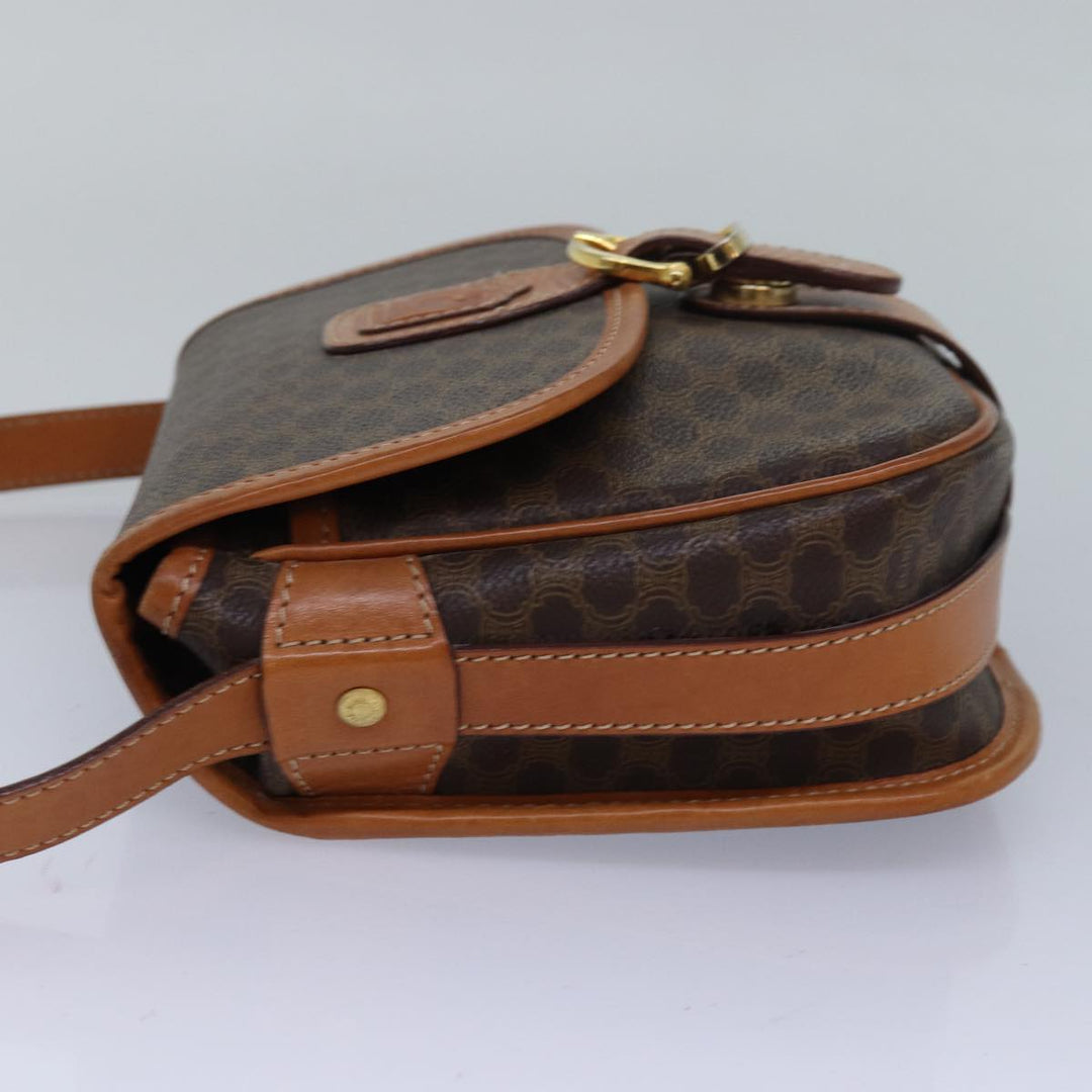 Celine Macadam Canvas Shoulder Bag PVC Leather Brown Auth 83200