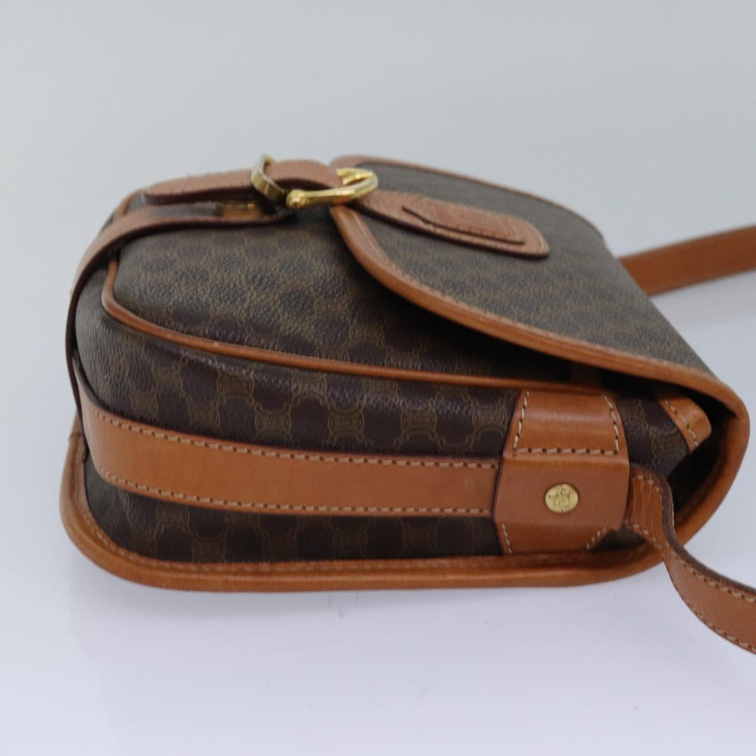 Celine Macadam Canvas Shoulder Bag PVC Leather Brown Auth 83200