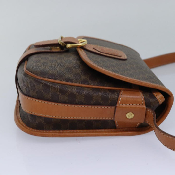 Celine Macadam Canvas Shoulder Bag PVC Leather Brown Auth 83200