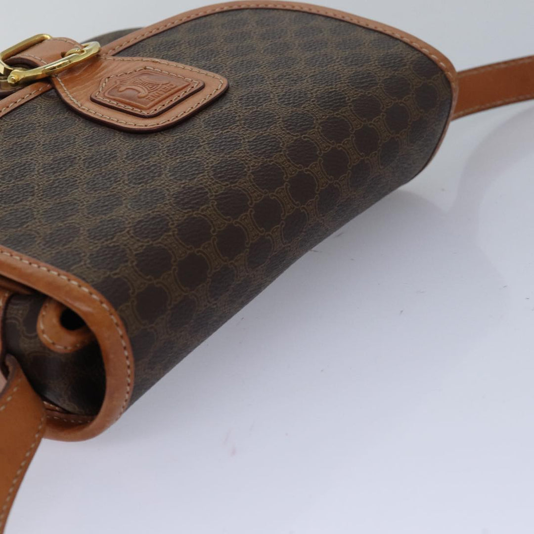 Celine Macadam Canvas Shoulder Bag PVC Leather Brown Auth 83200