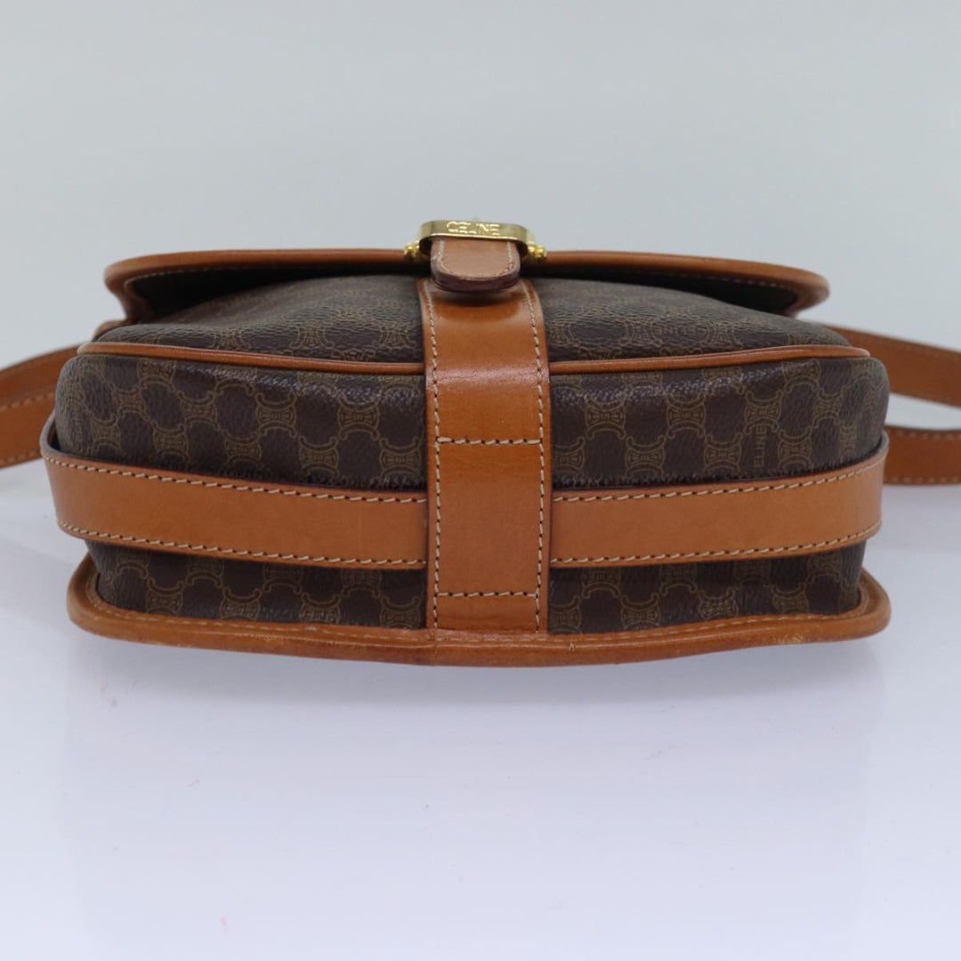 Celine Macadam Canvas Shoulder Bag PVC Leather Brown Auth 83200