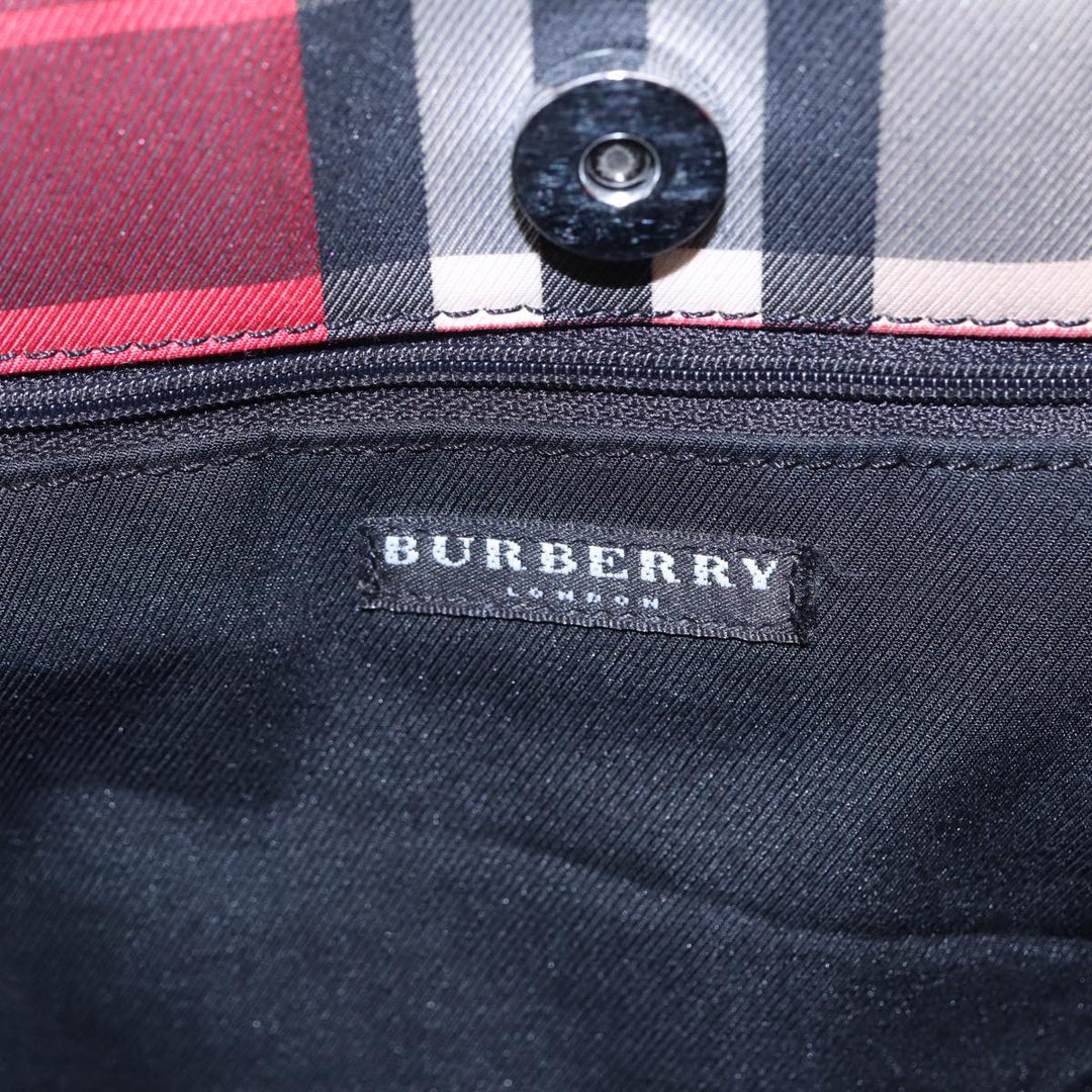Burberry Nova Check Hand Bag Canvas Red Auth 83204