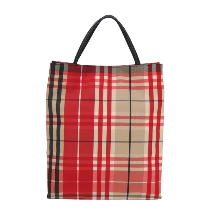 Burberry Nova Check Hand Bag Canvas Red Auth 83204