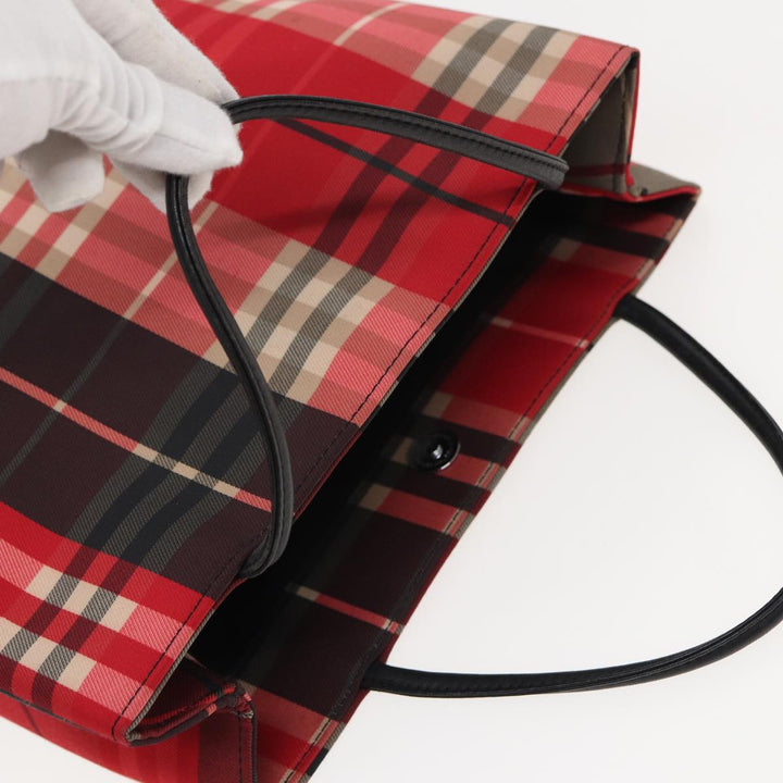 Burberry Nova Check Hand Bag Canvas Red Auth 83204