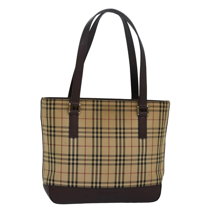 Burberry Nova Check Hand Bag Canvas Beige Auth 83214