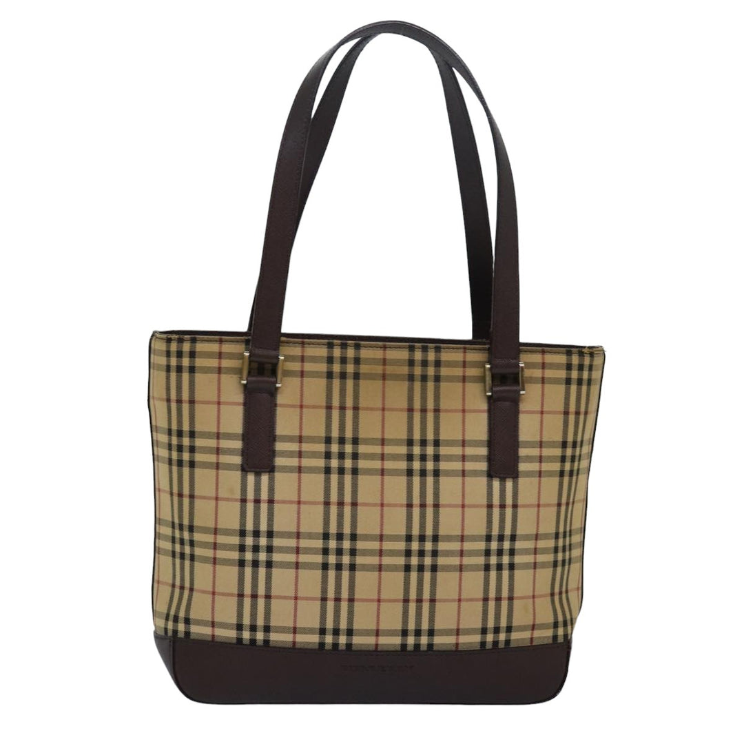 Burberry Nova Check Hand Bag Canvas Beige Auth 83214