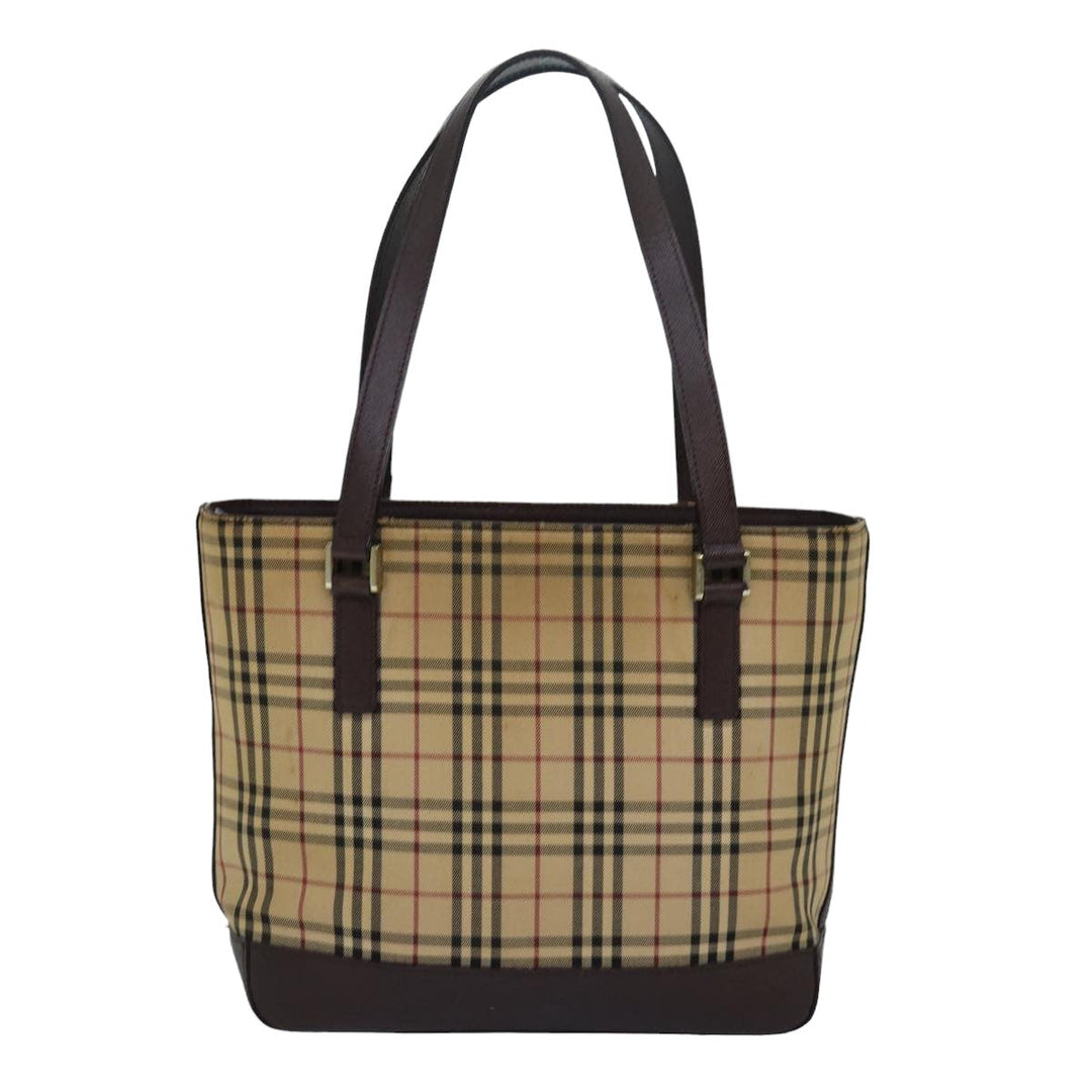 Burberry Nova Check Hand Bag Canvas Beige Auth 83214