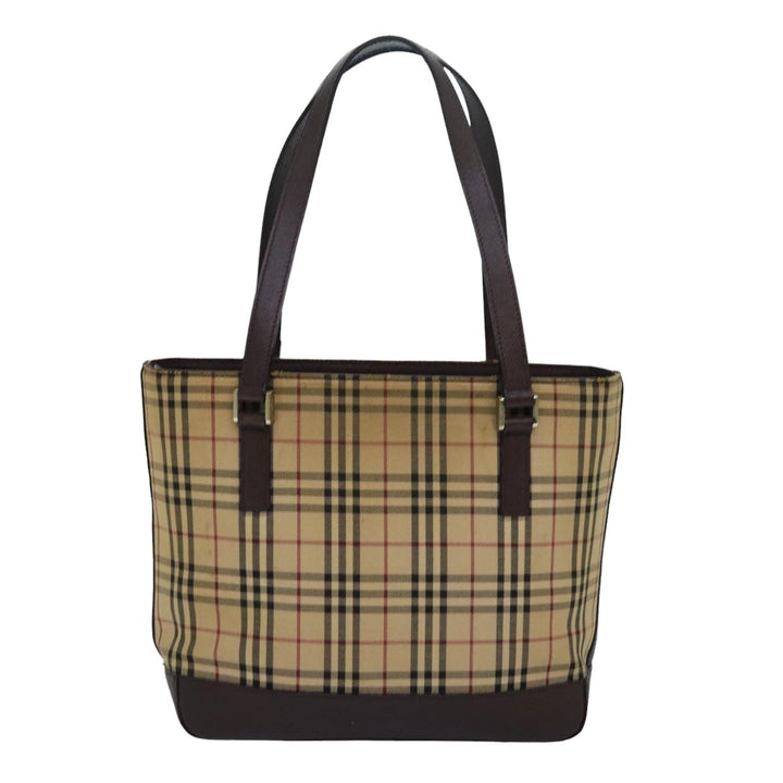 Burberry Nova Check Hand Bag Canvas Beige Auth 83214