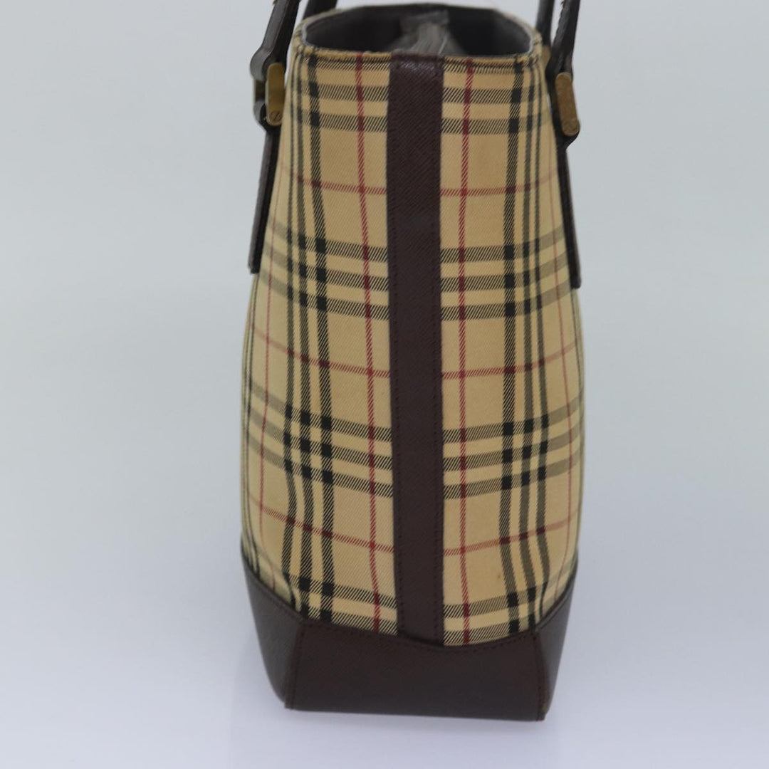 Burberry Nova Check Hand Bag Canvas Beige Auth 83214