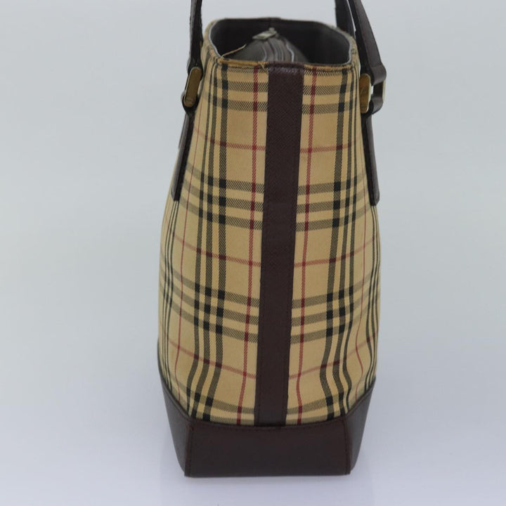 Burberry Nova Check Hand Bag Canvas Beige Auth 83214
