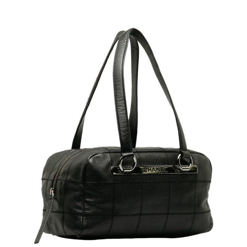 Top Quality Chanel Chocolate Bar Logo  Mini Boston Bag Handbag Black Canvas  CHANEL