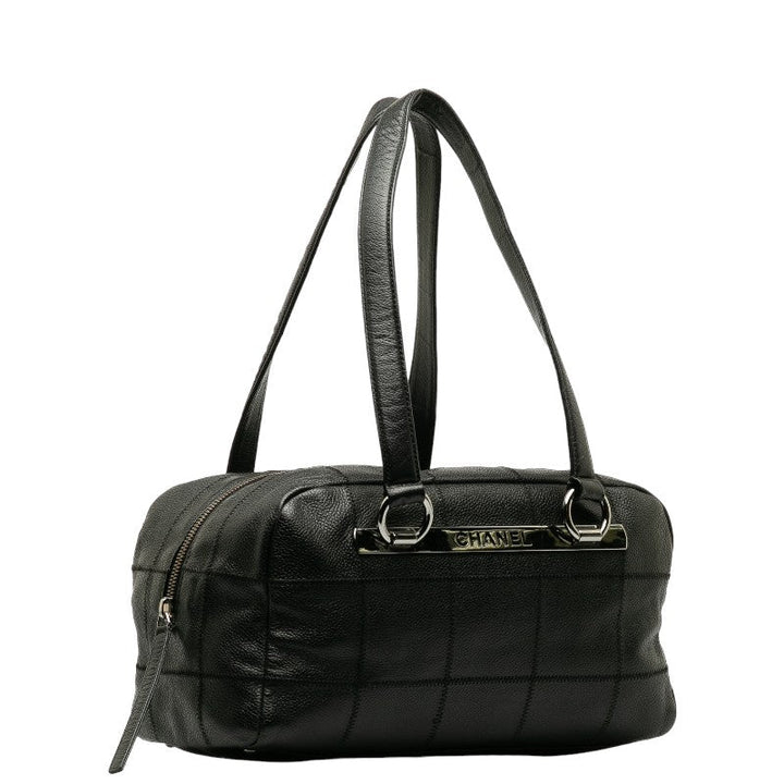Top Quality Chanel Chocolate Bar Logo  Mini Boston Bag Handbag Black Canvas  CHANEL