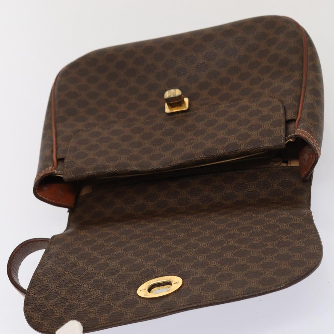 Celine Macadam Canvas Hand Bag PVC Leather Brown Auth 83326