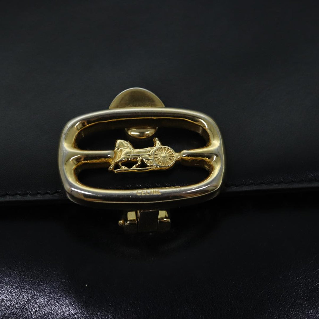 Celine Shoulder Bag Leather Black  83339