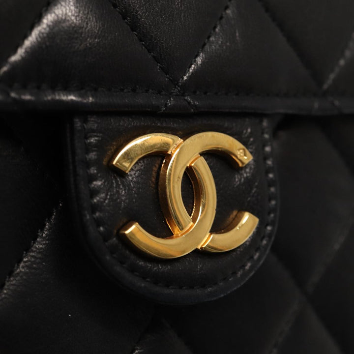 Top Quality Chanel Matelasse Chain Shoulder Bag Lamb Skin Black CC Auth 83342