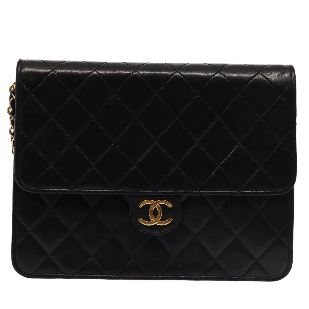 Top Quality Chanel Matelasse Chain Shoulder Bag Lamb Skin Black CC Auth 83342