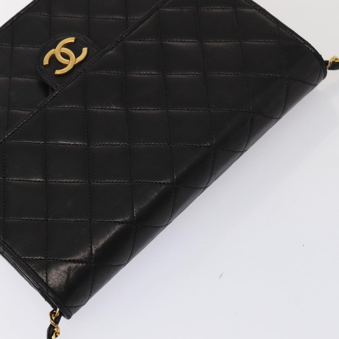 Top Quality Chanel Matelasse Chain Shoulder Bag Lamb Skin Black CC Auth 83342