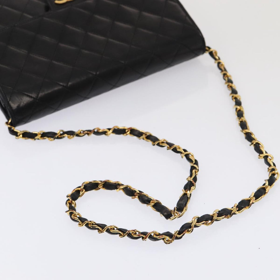 Top Quality Chanel Matelasse Chain Shoulder Bag Lamb Skin Black CC Auth 83342