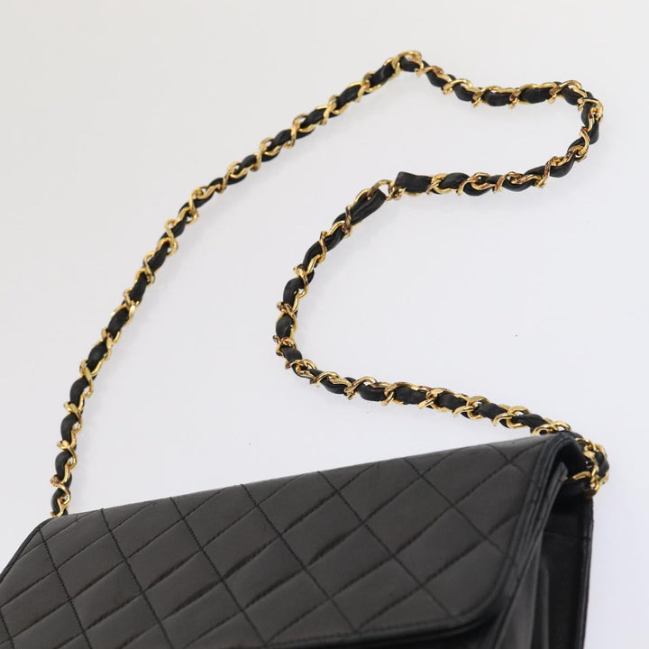 Top Quality Chanel Matelasse Chain Shoulder Bag Lamb Skin Black CC Auth 83342