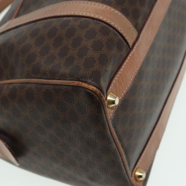 Celine Macadam Canvas Boston Bag PVC Leather Brown Auth 83343