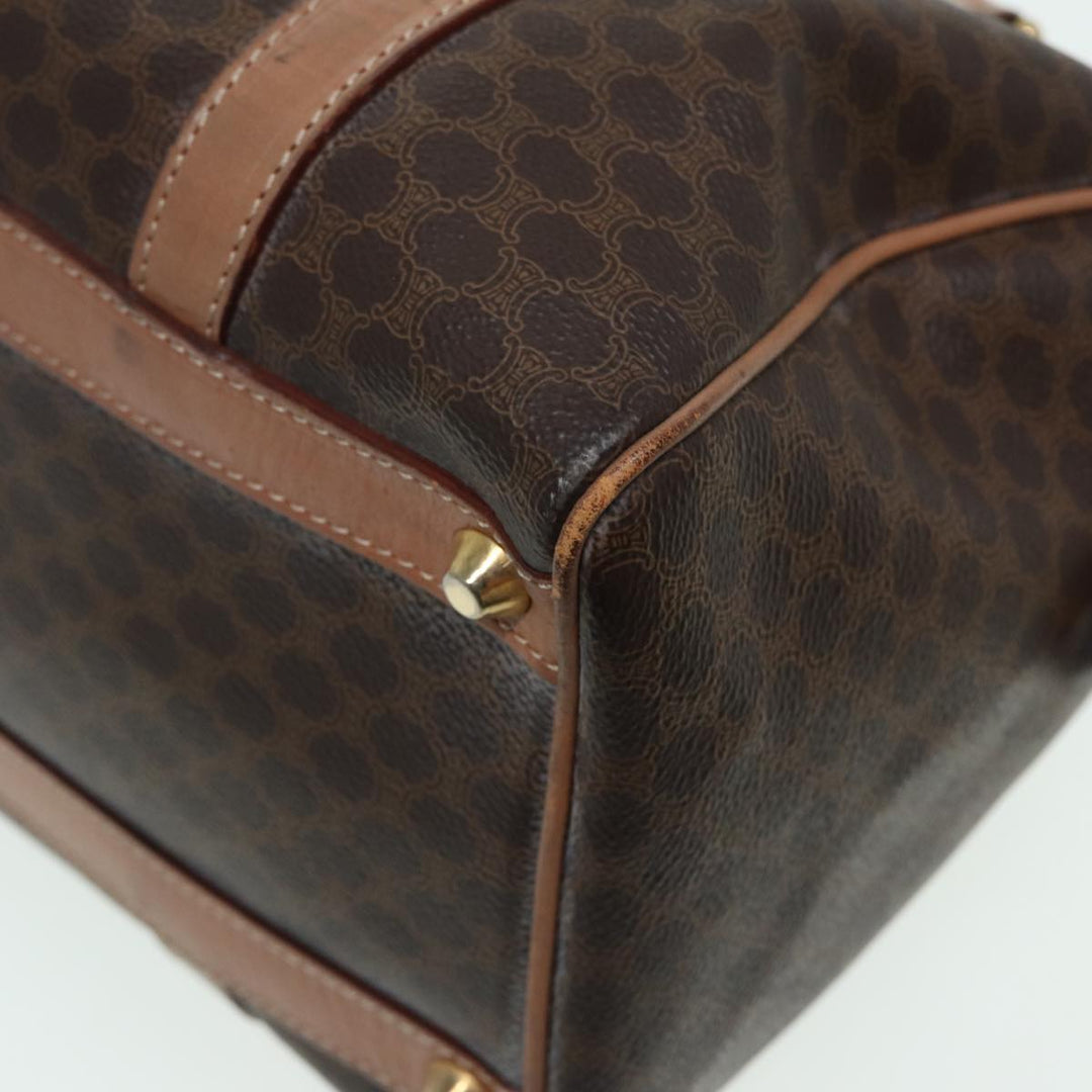 Celine Macadam Canvas Boston Bag PVC Leather Brown Auth 83343