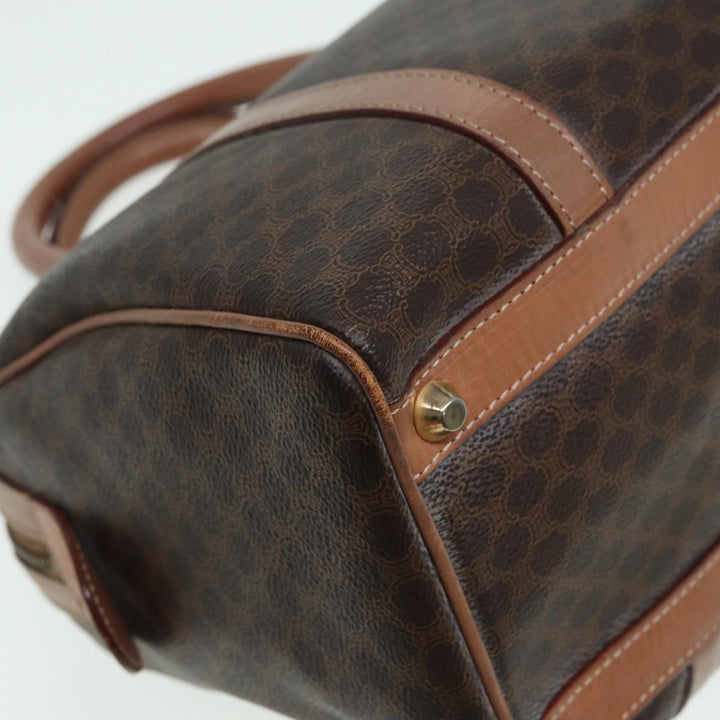 Celine Macadam Canvas Boston Bag PVC Leather Brown Auth 83343
