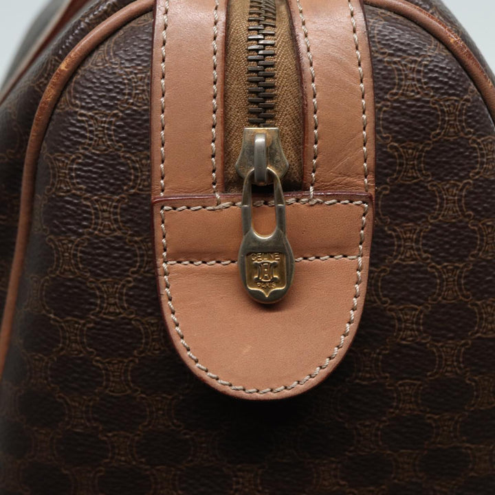 Celine Macadam Canvas Boston Bag PVC Leather Brown Auth 83343