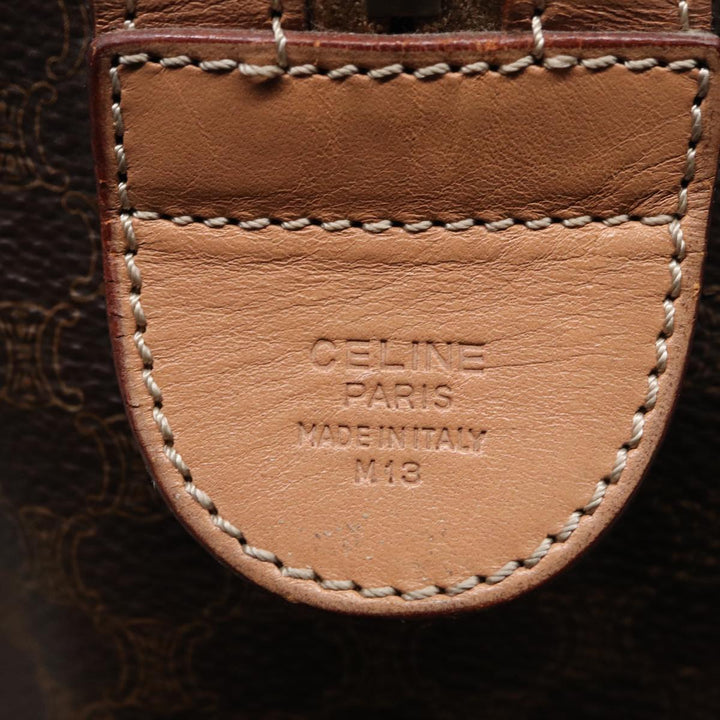 Celine Macadam Canvas Boston Bag PVC Leather Brown Auth 83343