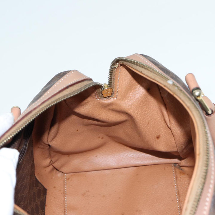 Celine Macadam Canvas Boston Bag PVC Leather Brown Auth 83343